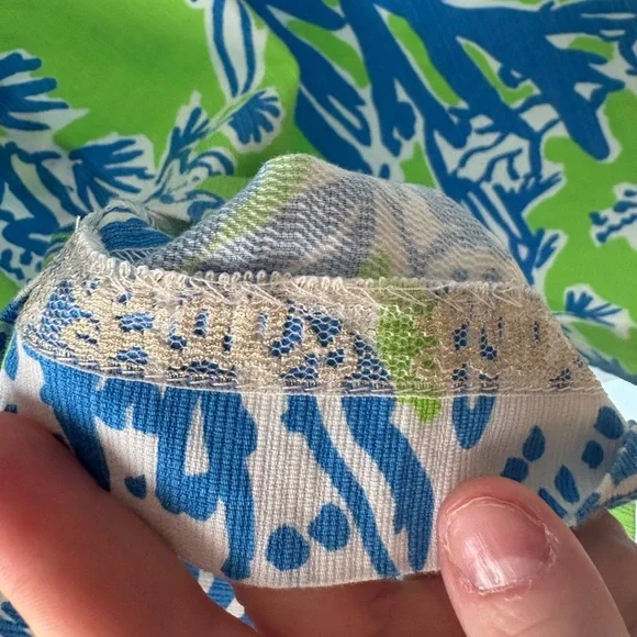 Lilly Pulitzer Shift Dress Size 10 – Blue Green Floral Print Lace Trim - Picture 4 of 4